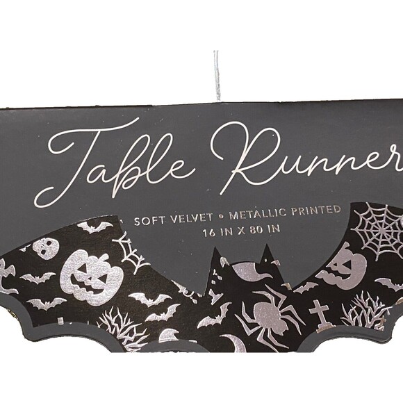 Coterie Spooky Halloween 16 x 80 in Table Runner Black Velvet Metallic Printed - Picture 1 of 3